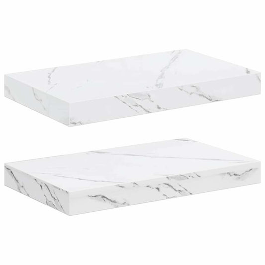 Wall Shelf 2 pcs White Marble 40 x 23.5 x 4 cm Engineered Wood