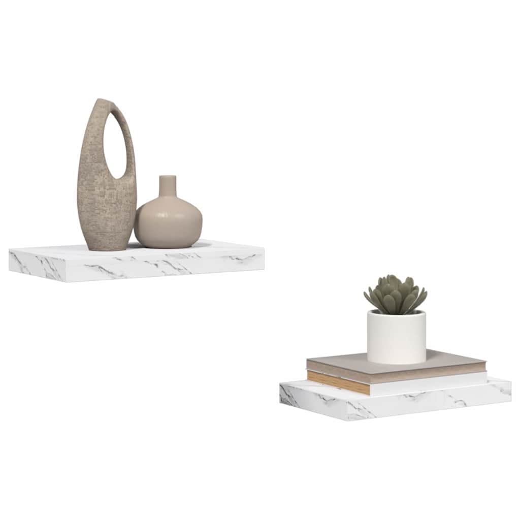Wall Shelf 2 pcs White Marble 40 x 23.5 x 4 cm Engineered Wood