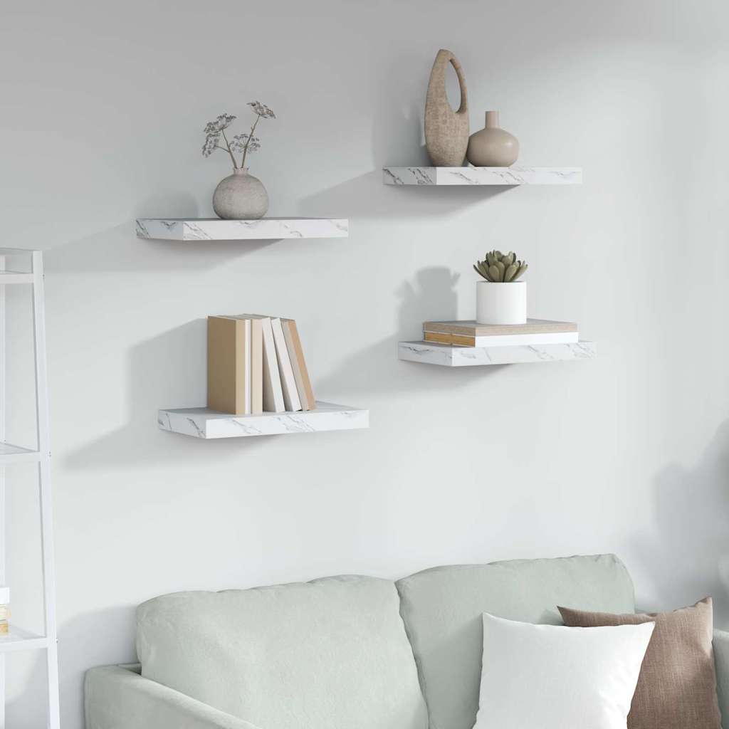 Wall Shelf 4 pcs White Marble 40 x 23.5 x 4 cm Engineered Wood
