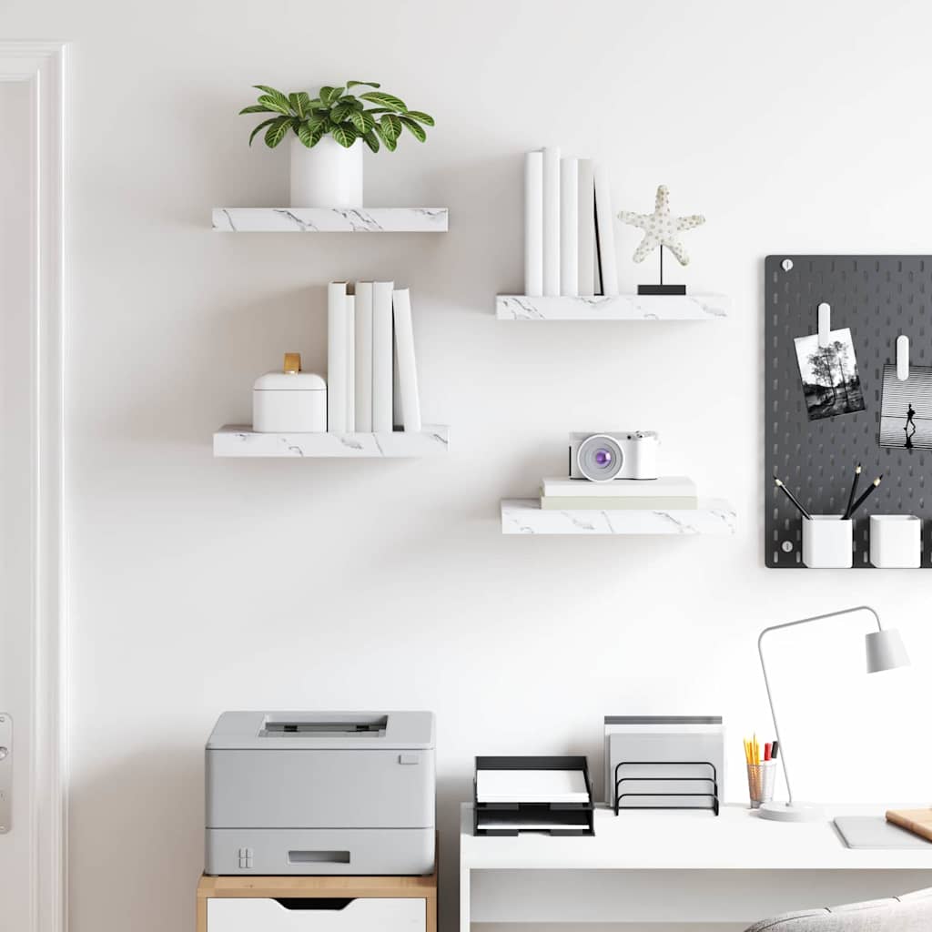 Wall Shelf 4 pcs White Marble 40 x 23.5 x 4 cm Engineered Wood