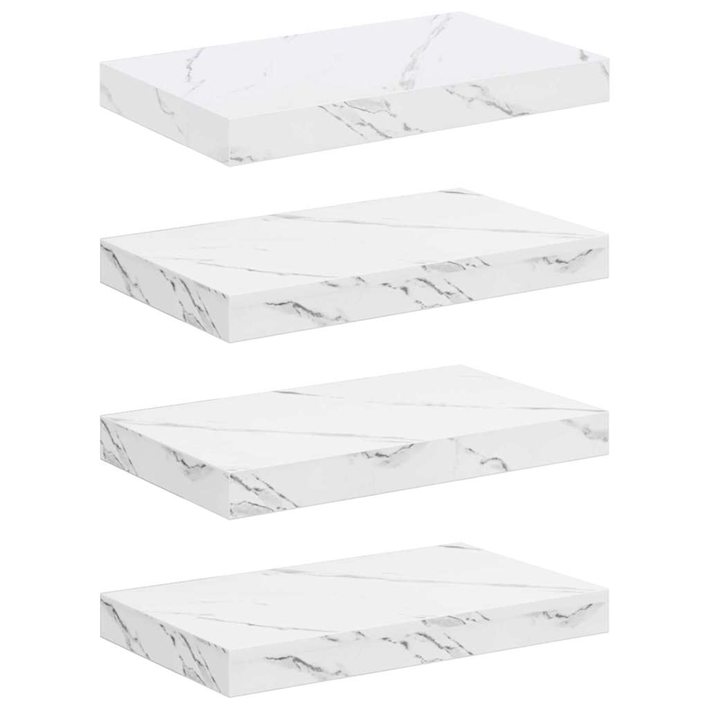 Wall Shelf 4 pcs White Marble 40 x 23.5 x 4 cm Engineered Wood