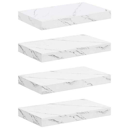 Wall Shelf 4 pcs White Marble 40 x 23.5 x 4 cm Engineered Wood