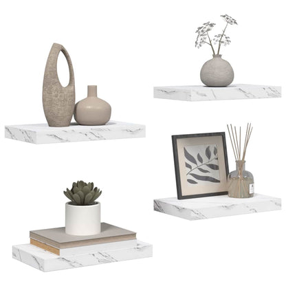 Wall Shelf 4 pcs White Marble 40 x 23.5 x 4 cm Engineered Wood