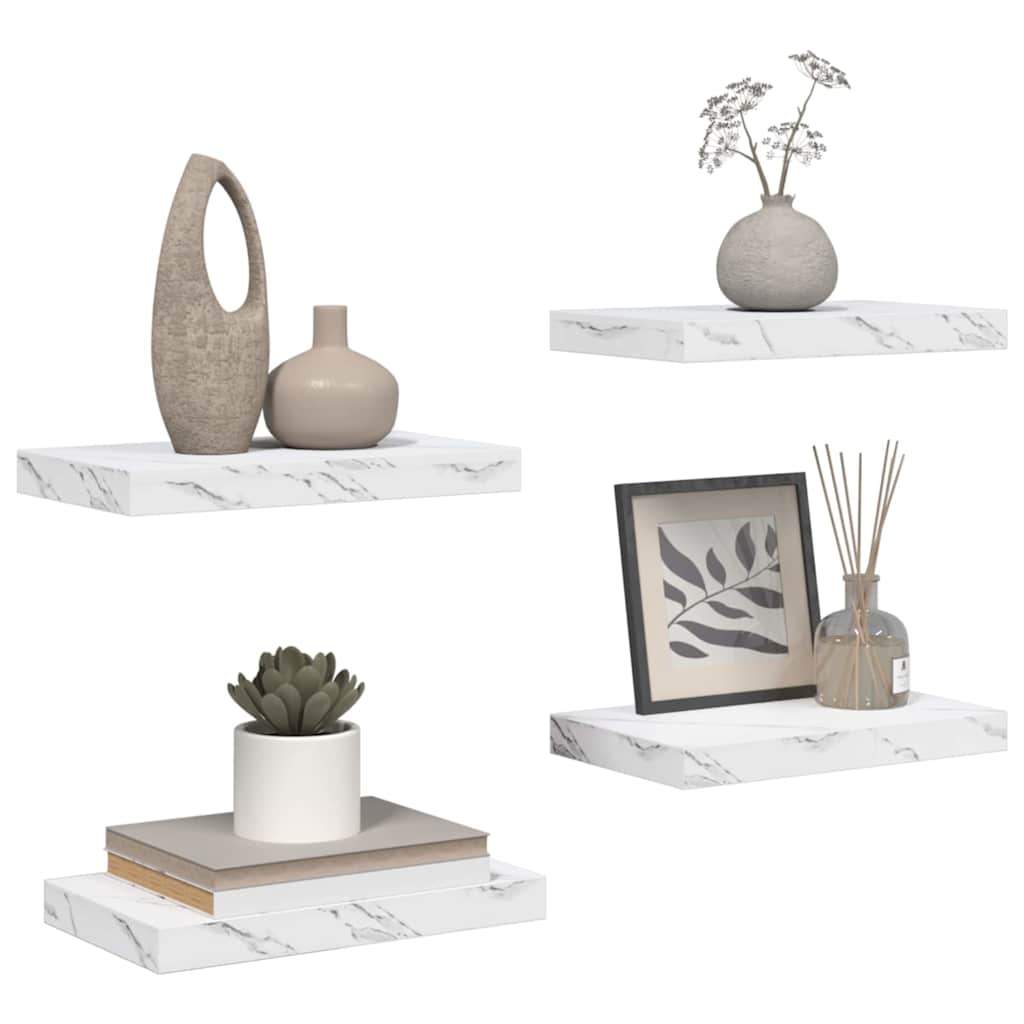 Wall Shelf 4 pcs White Marble 40 x 23.5 x 4 cm Engineered Wood