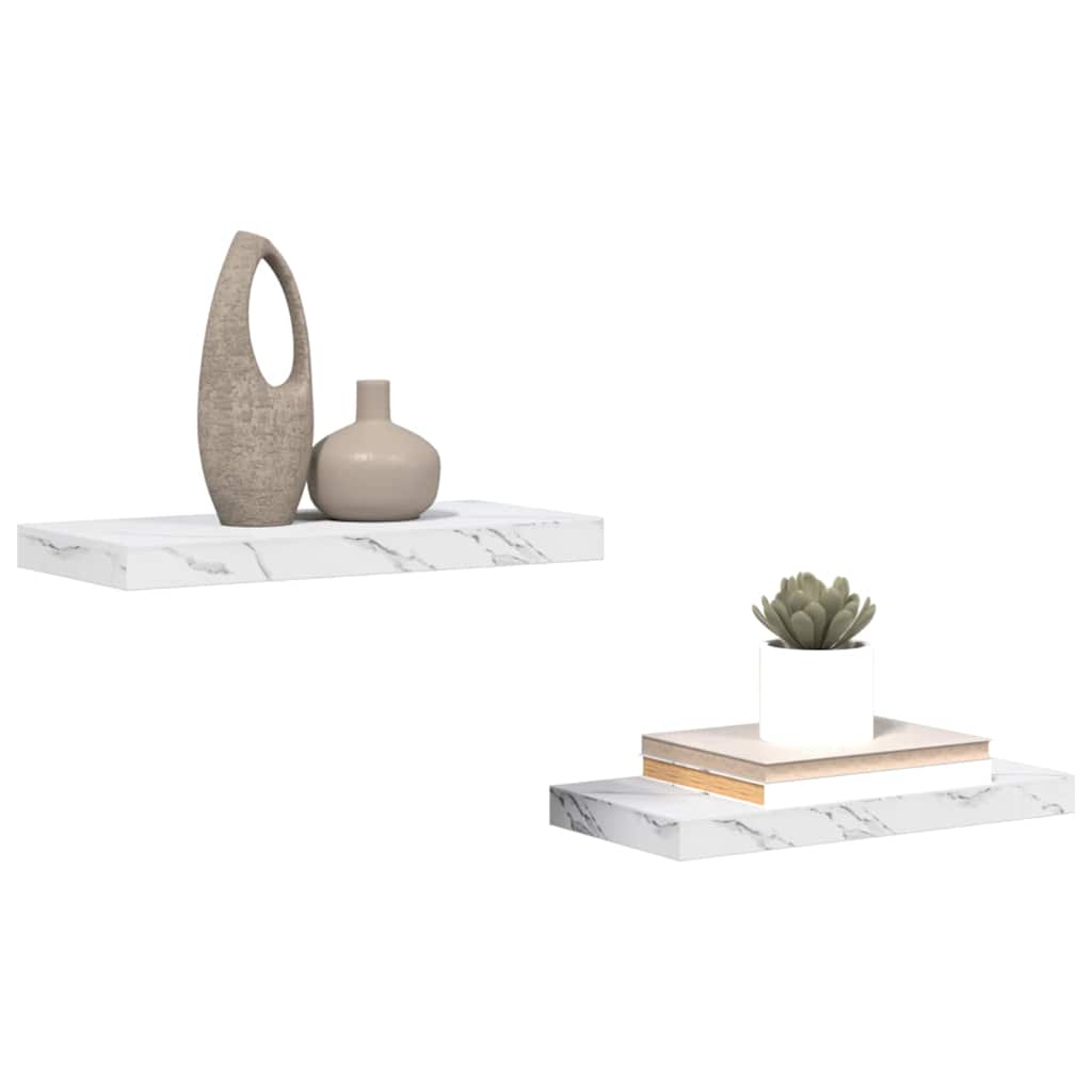 Wall Shelf 2 pcs White Marble 50 x 23.5 x 4 cm Engineered Wood