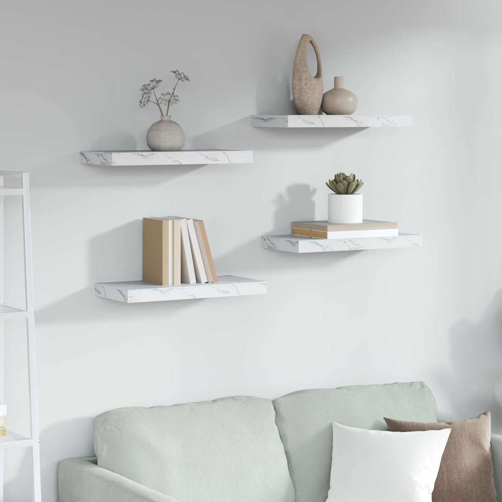 Wall Shelf 4 pcs White Marble 50 x 23.5 x 4 cm Engineered Wood