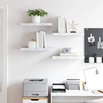 Wall Shelf 4 pcs White Marble 50 x 23.5 x 4 cm Engineered Wood