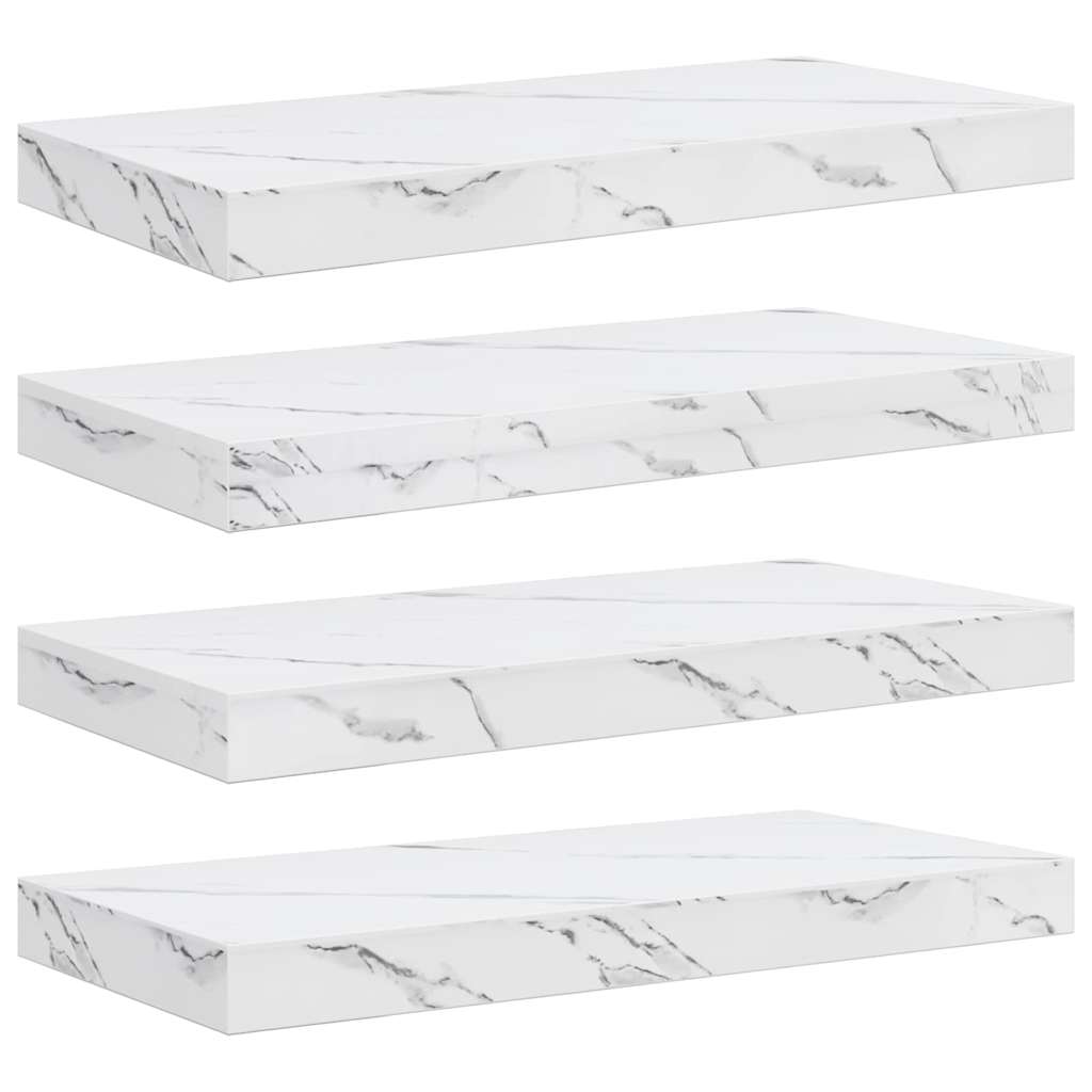 Wall Shelf 4 pcs White Marble 50 x 23.5 x 4 cm Engineered Wood
