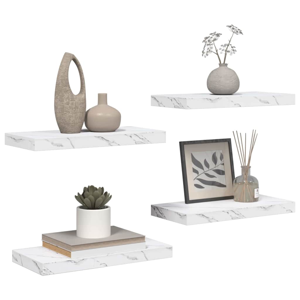 Wall Shelf 4 pcs White Marble 50 x 23.5 x 4 cm Engineered Wood