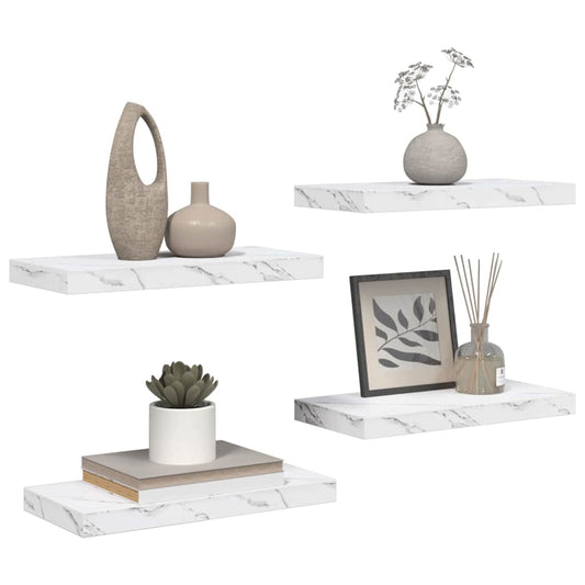Wall Shelf 4 pcs White Marble 50 x 23.5 x 4 cm Engineered Wood