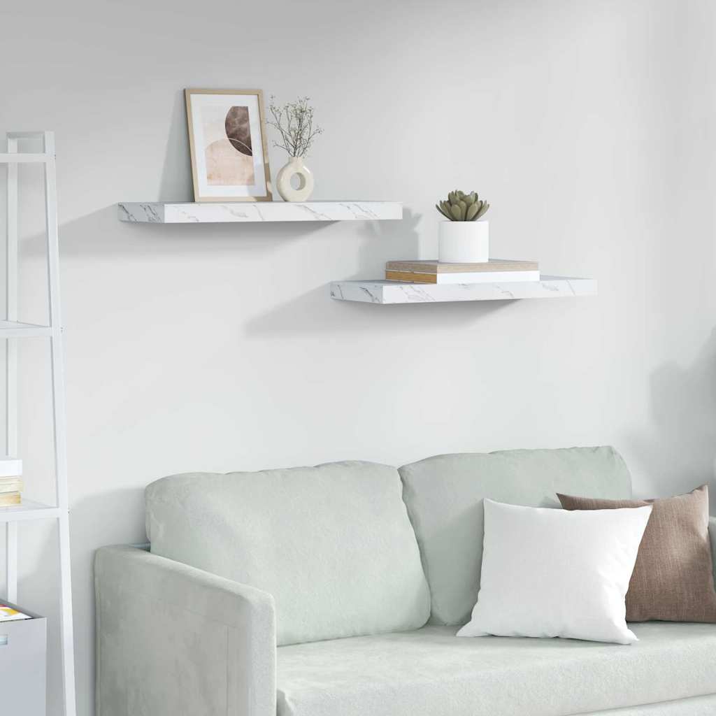Wall Shelf 2 pcs White Marble 60 x 23.5 x 4 cm Engineered Wood