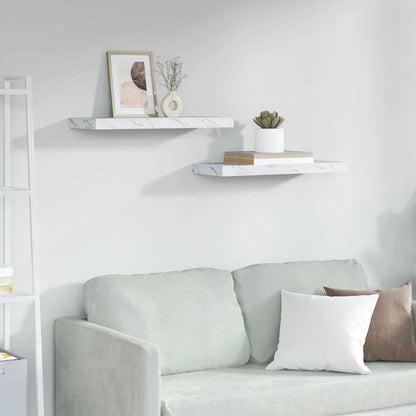Wall Shelf 2 pcs White Marble 60 x 23.5 x 4 cm Engineered Wood