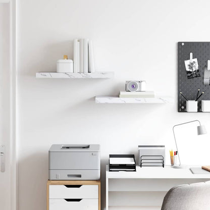 Wall Shelf 2 pcs White Marble 60 x 23.5 x 4 cm Engineered Wood
