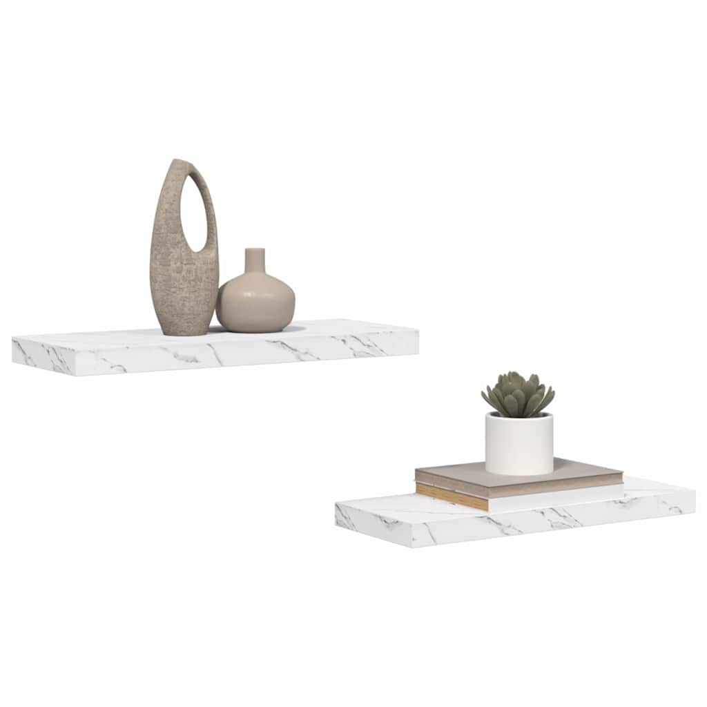 Wall Shelf 2 pcs White Marble 60 x 23.5 x 4 cm Engineered Wood