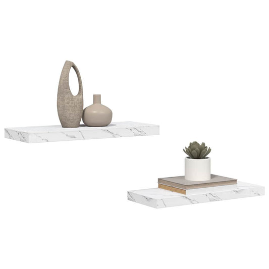Wall Shelf 2 pcs White Marble 60 x 23.5 x 4 cm Engineered Wood