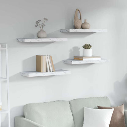 Wall Shelf 4 pcs White Marble 60 x 23 x 4 cm Engineered Wood
