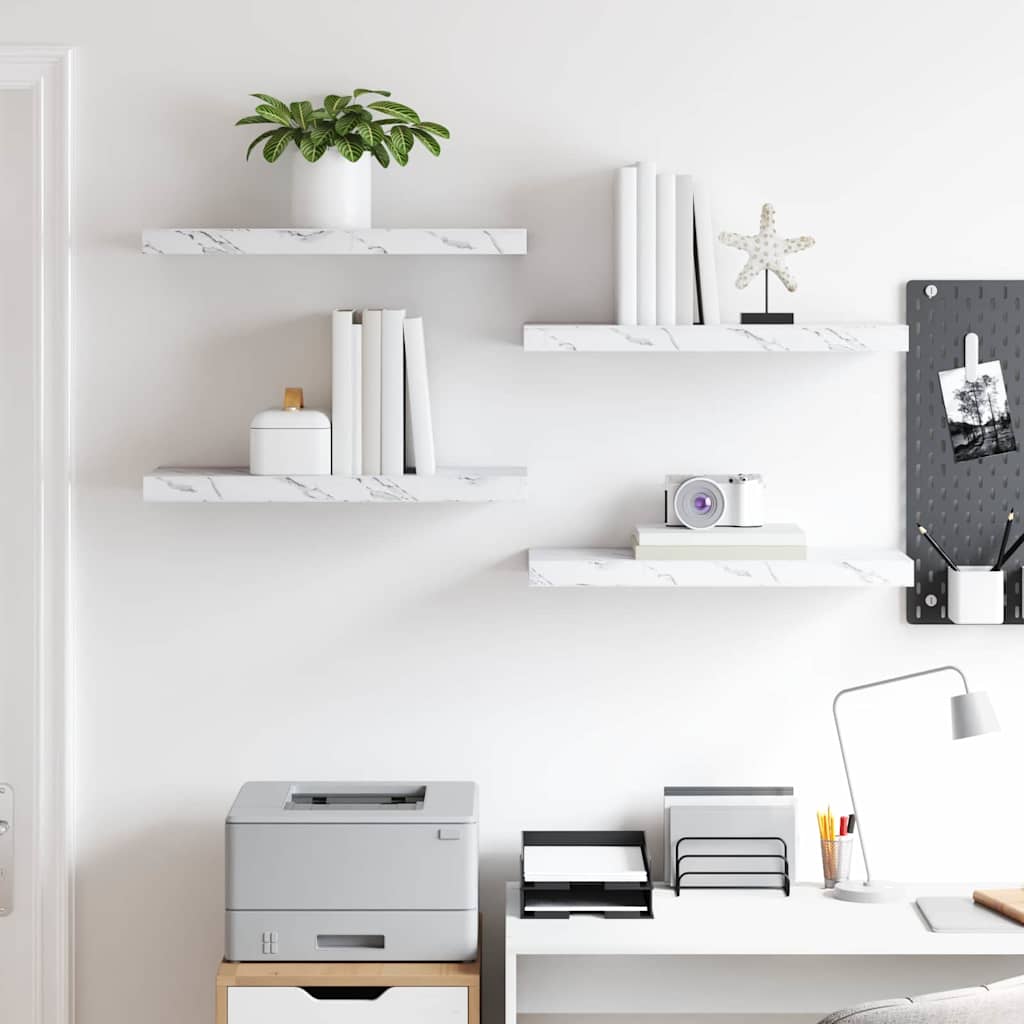Wall Shelf 4 pcs White Marble 60 x 23 x 4 cm Engineered Wood