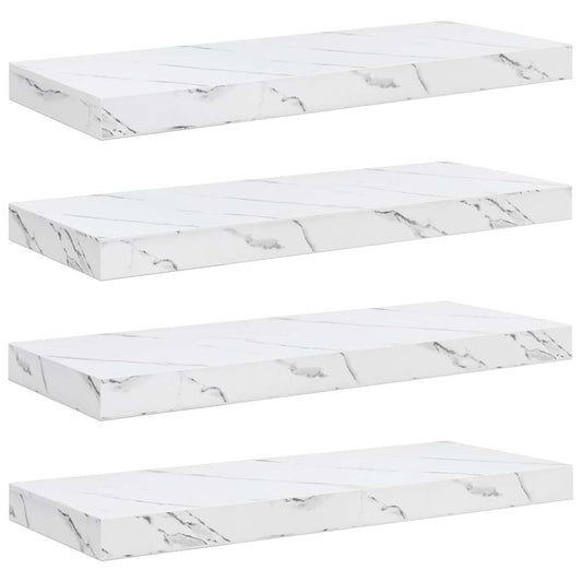 Wall Shelf 4 pcs White Marble 60 x 23 x 4 cm Engineered Wood