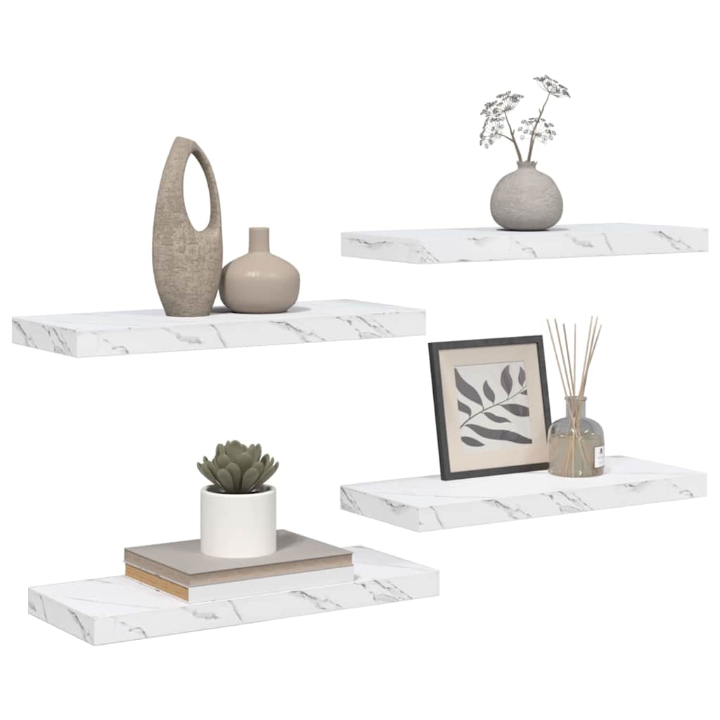 Wall Shelf 4 pcs White Marble 60 x 23 x 4 cm Engineered Wood