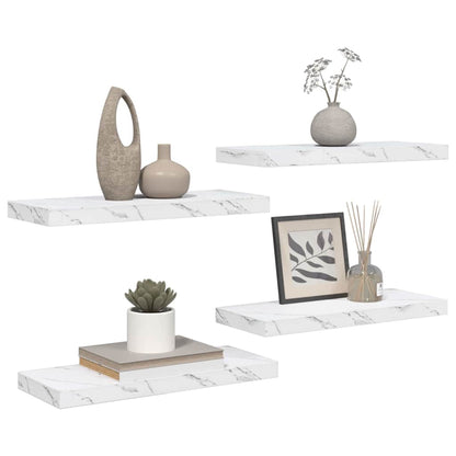 Wall Shelf 4 pcs White Marble 60 x 23 x 4 cm Engineered Wood