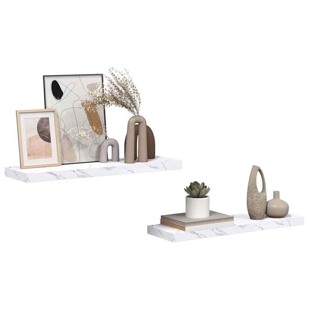 Wall Shelf 2 pcs White Marble 80 x 23.5 x 4 cm Engineered Wood