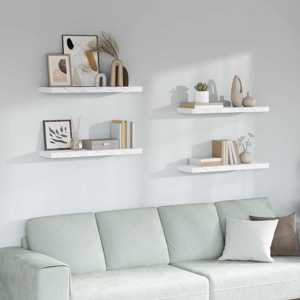 Wall Shelf 4 pcs White Marble 80 x 23.5 x 4 cm Engineered Wood