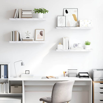 Wall Shelf 4 pcs White Marble 80 x 23.5 x 4 cm Engineered Wood