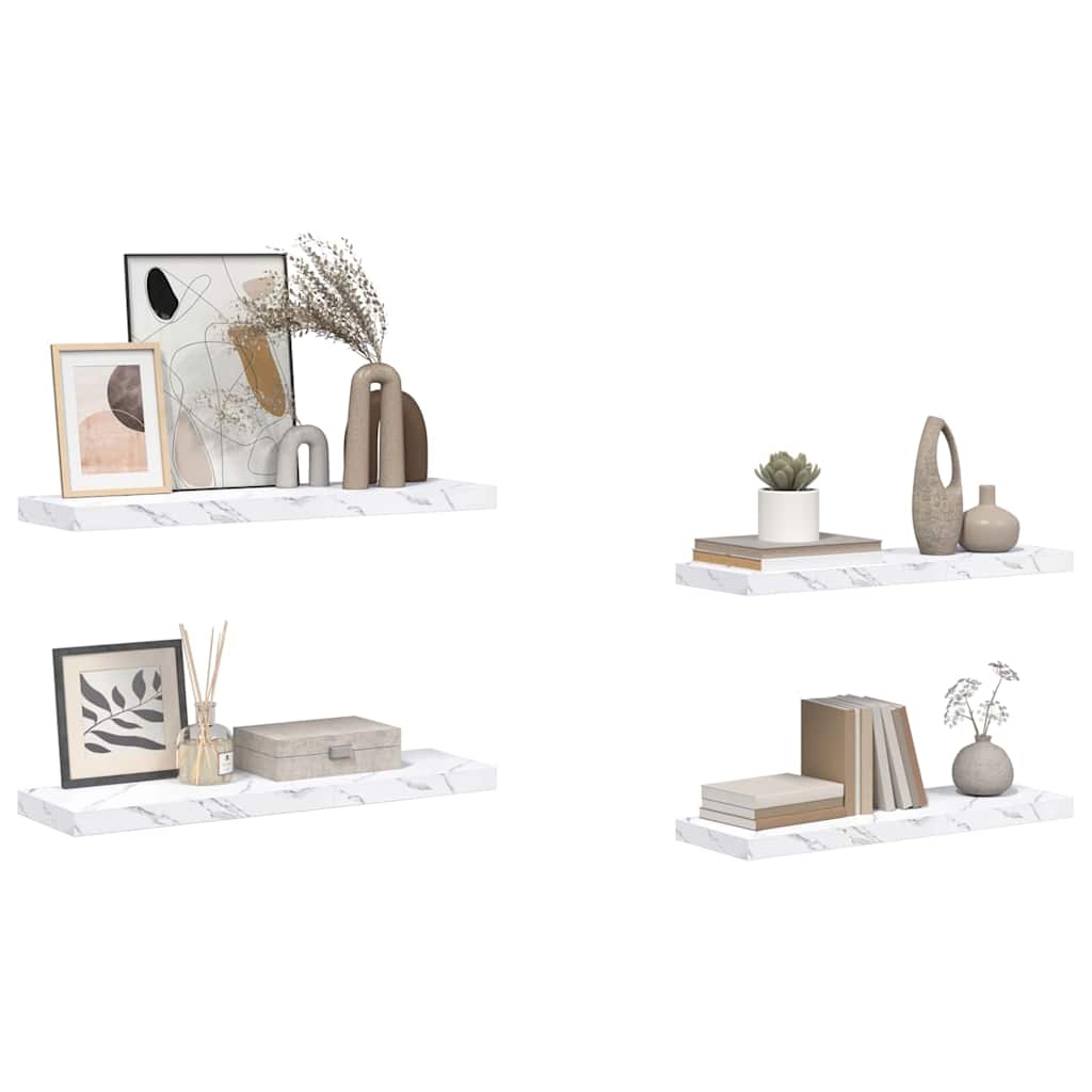 Wall Shelf 4 pcs White Marble 80 x 23.5 x 4 cm Engineered Wood