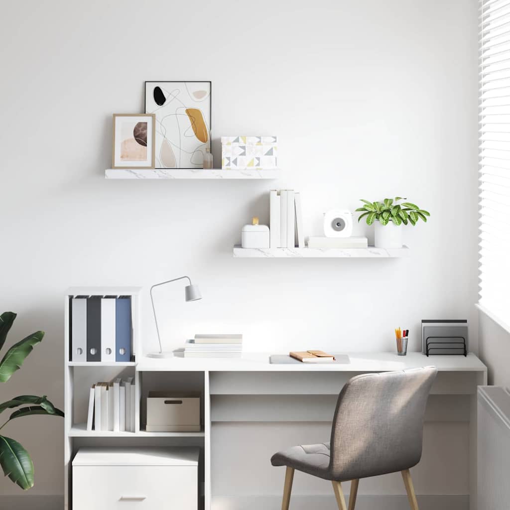 Wall Shelf 2 pcs White Marble 90 x 23.5 x 4 cm Engineered Wood