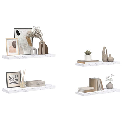 Wall Shelf 4 pcs White Marble 90 x 23.5 x 4 cm Engineered Wood