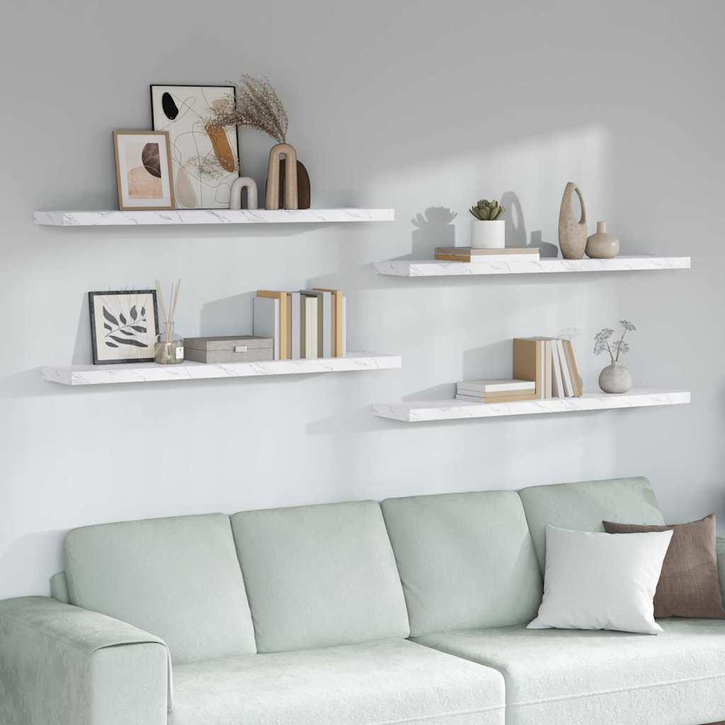 Wall Shelf 4 pcs White Marble 120 x 23.5 x 4 cm Engineered Wood