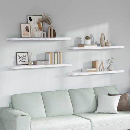 Wall Shelf 4 pcs White Marble 120 x 23.5 x 4 cm Engineered Wood