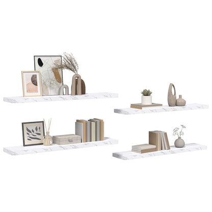 Wall Shelf 4 pcs White Marble 120 x 23.5 x 4 cm Engineered Wood