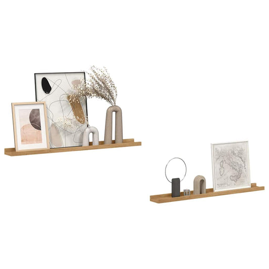 Wall Shelf with Shelf 2 pcs Brown 80 x 9 x 3 cm Engineered Wood