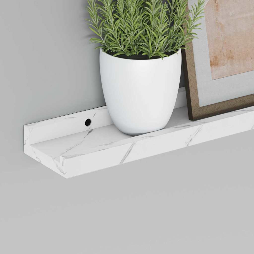 Wall Shelf 2 pcs White Marble 40 x 9 x 3 cm Engineered Wood