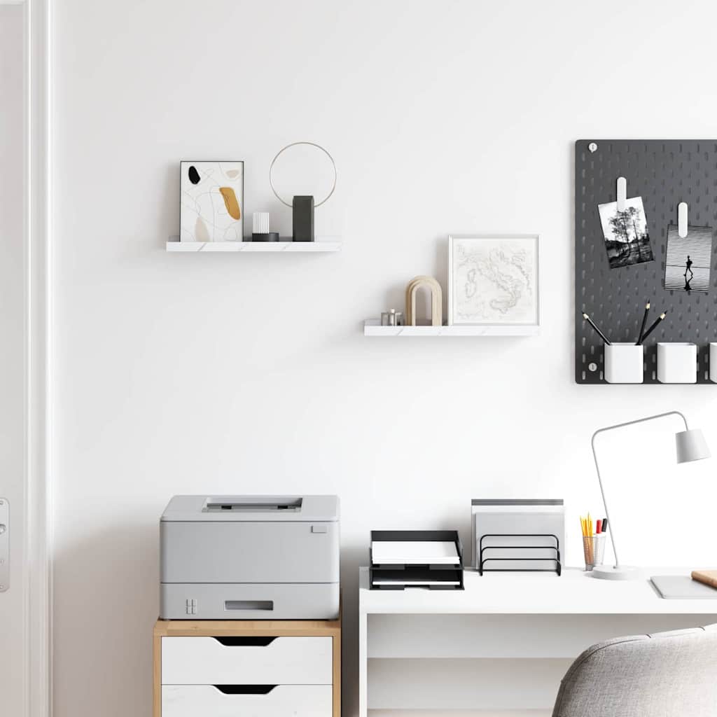 Wall Shelf 2 pcs White Marble 40 x 9 x 3 cm Engineered Wood