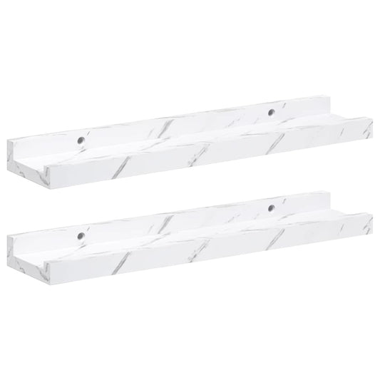 Wall Shelf 2 pcs White Marble 40 x 9 x 3 cm Engineered Wood