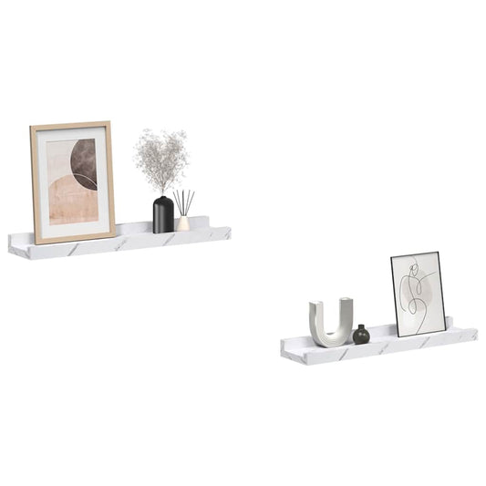 Wall Shelf 2 pcs White Marble 40 x 9 x 3 cm Engineered Wood