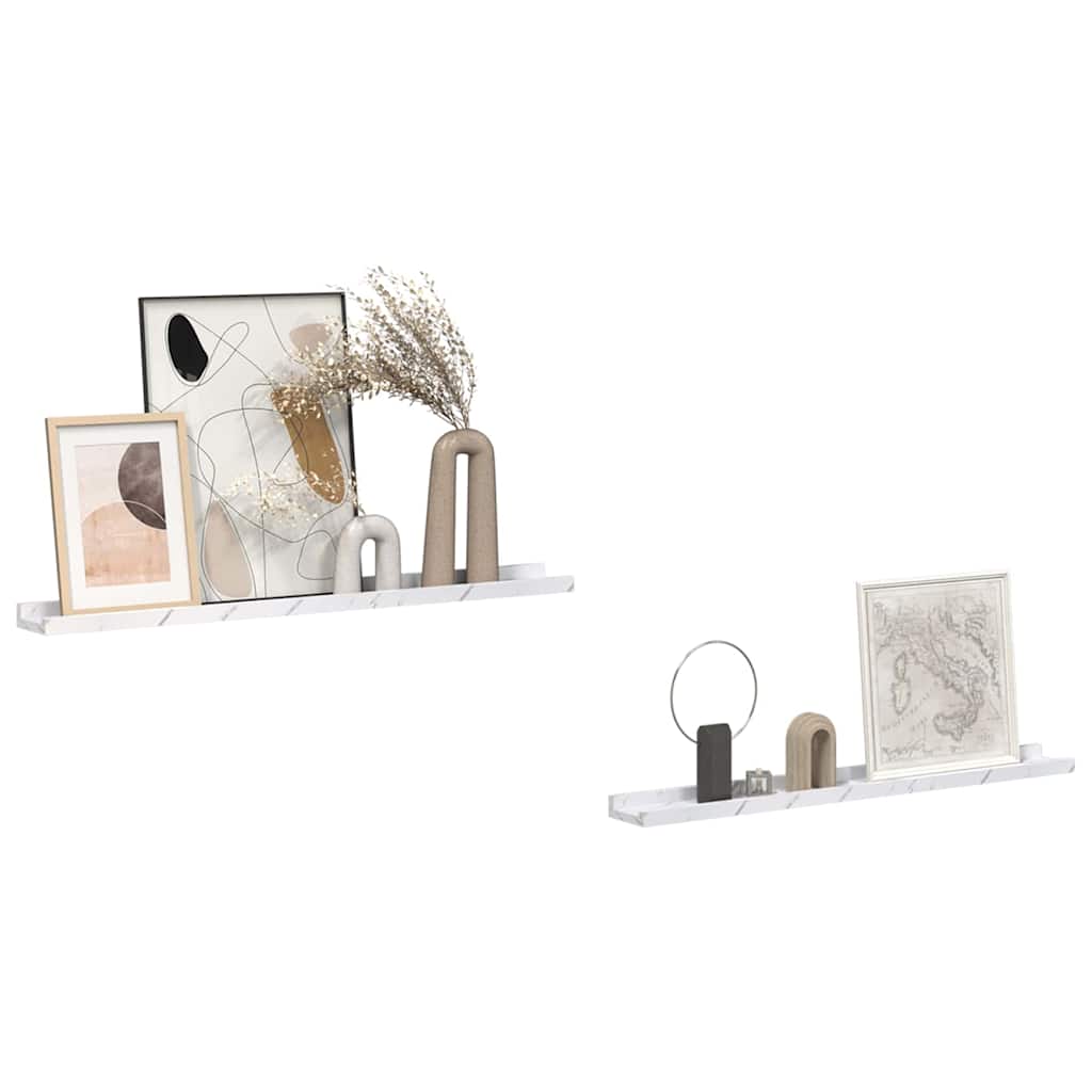 Wall Shelf 2 pcs White Marble 80 x 9 x 3 cm Engineered Wood