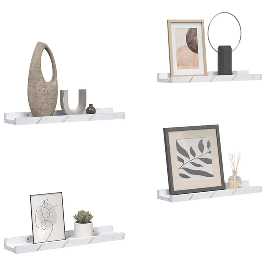 Wall Shelf 4 pcs White Marble 60 x 9 x 3 cm Engineered Wood