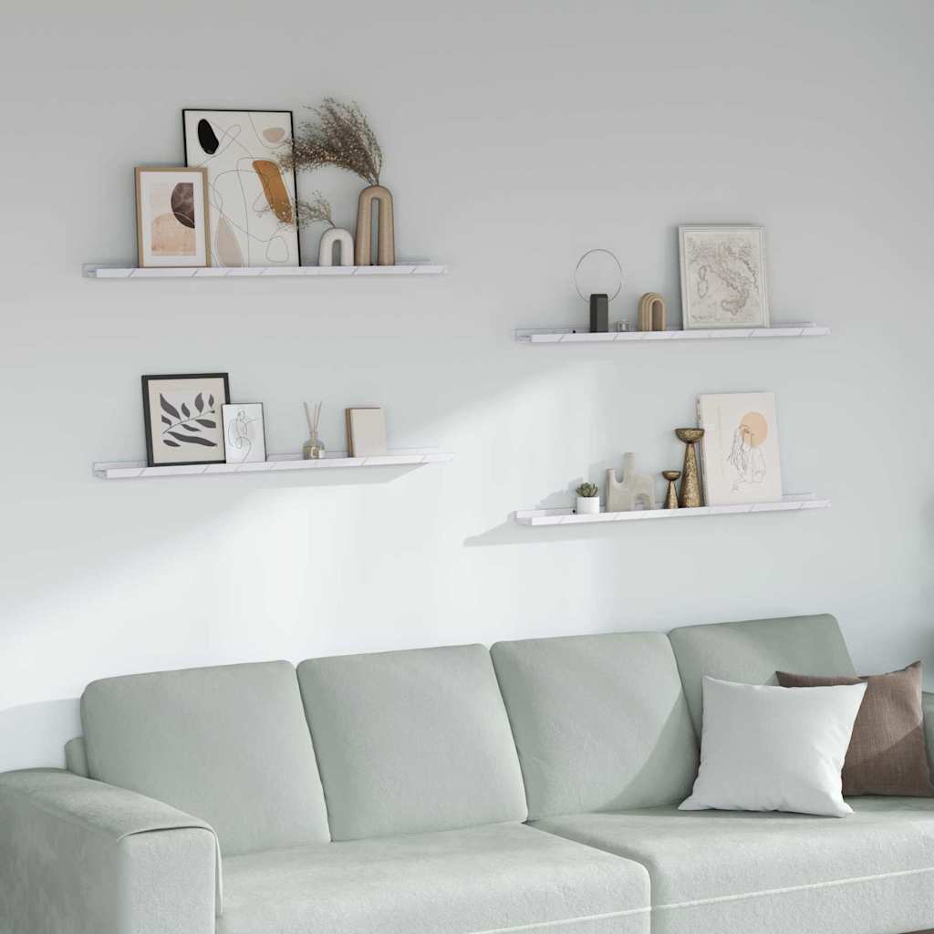 Wall Shelf 4 pcs White Marble 100 x 9 x 3 cm Engineered Wood