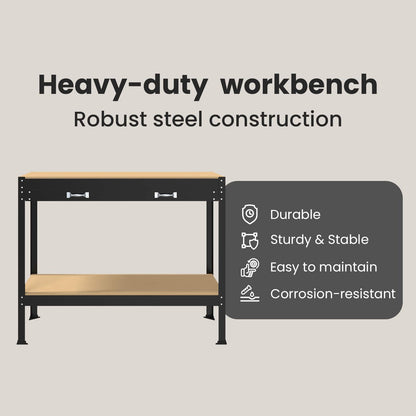 Workbench Black 114 x 54 x 91 cm Engineered Wood and Metal