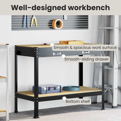 Workbench Black 114 x 54 x 91 cm Engineered Wood and Metal