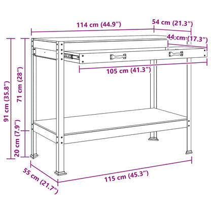 Workbench Black 114 x 54 x 91 cm Engineered Wood and Metal