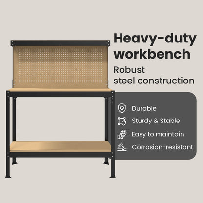 Workbench Black 114 x 54 x 145 cm Engineered Wood and Metal