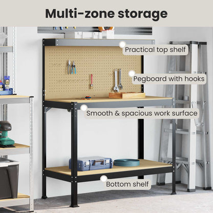 Workbench Black 114 x 54 x 145 cm Engineered Wood and Metal