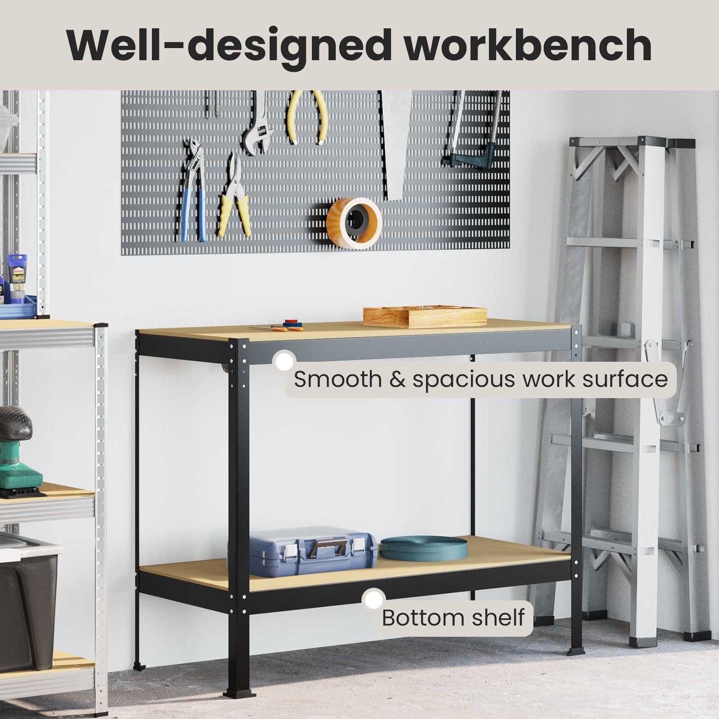 Workbench Black 115 x 55 x 91 cm Engineered Wood and Metal