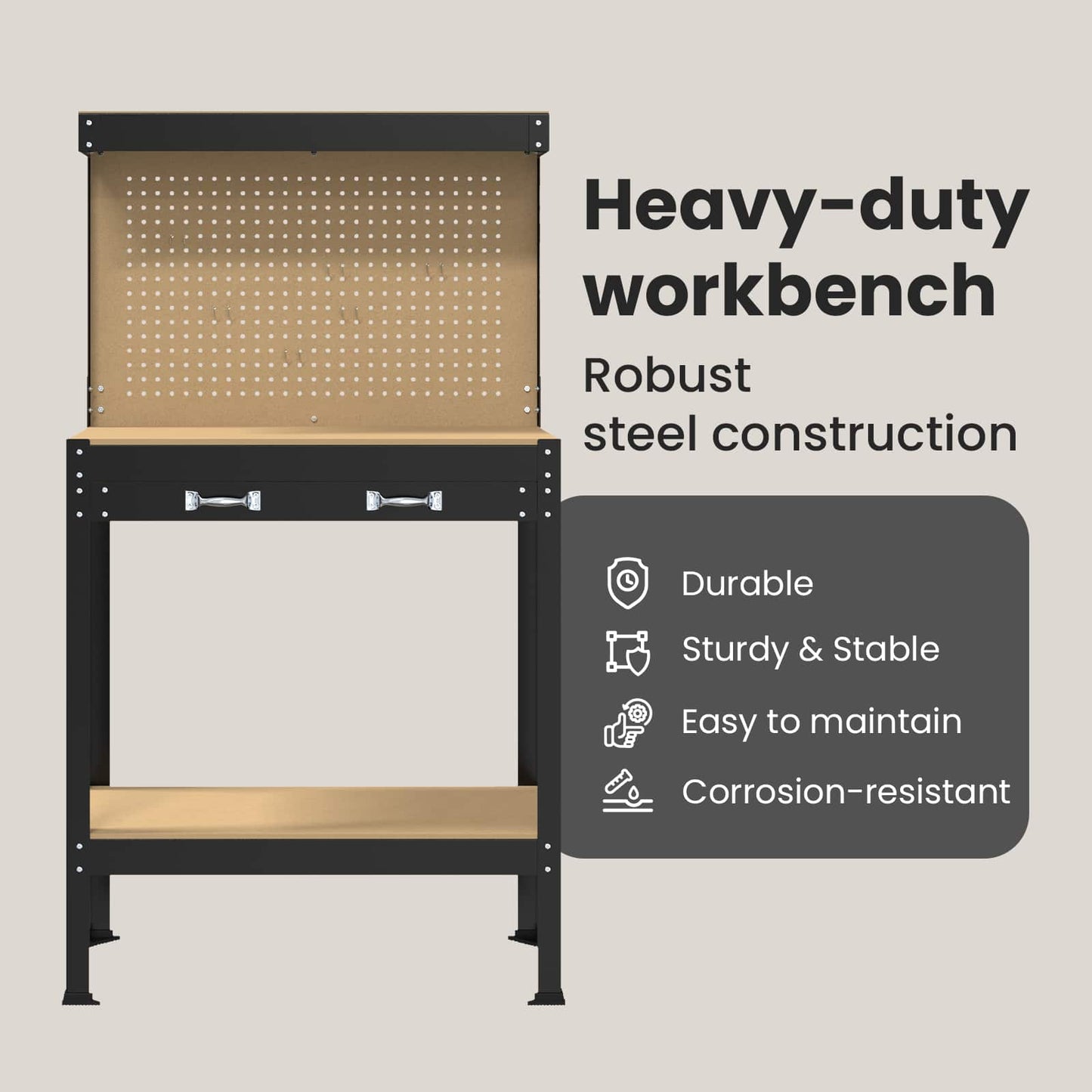 Workbench Black 81 x 41 x 145 cm Engineered Wood and Metal