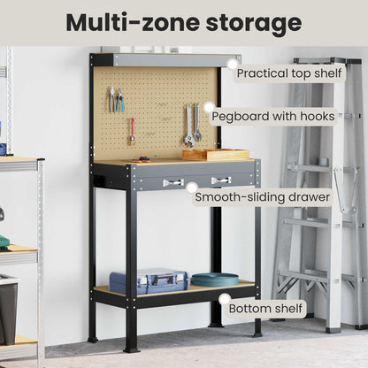 Workbench Black 81 x 41 x 145 cm Engineered Wood and Metal