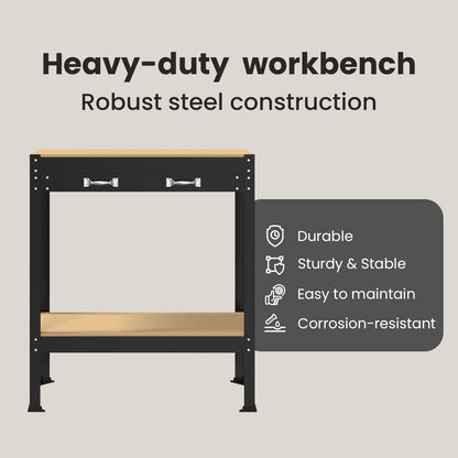 Workbench Black 80 x 40 x 91 cm Engineered Wood and Metal